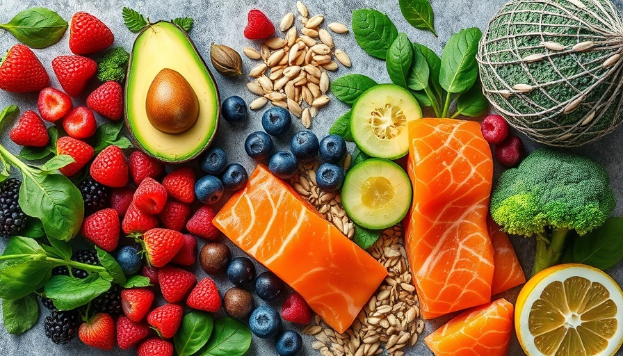 Healthy foods impacting brain health with berries and greens.