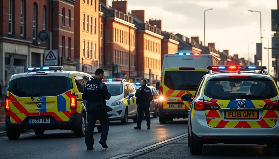 Leicester street police vehicles during murder probe investigation.