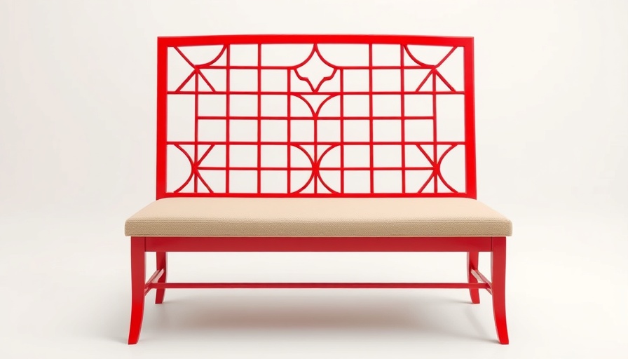 Elegant red and beige bench, perfect for African home furnishings.