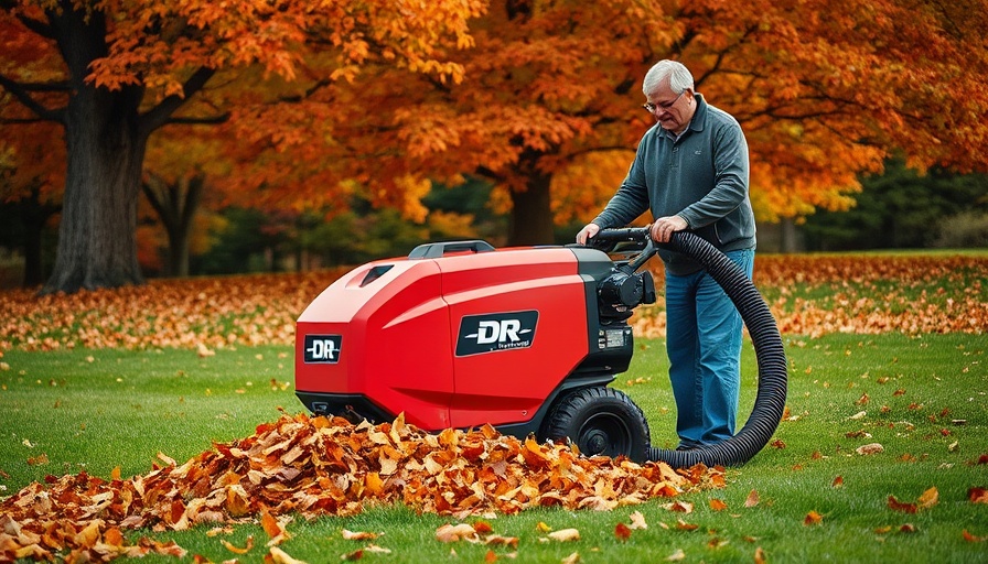 Middle-aged man using DR XD45 Commercial Leaf Vacuum in autumn