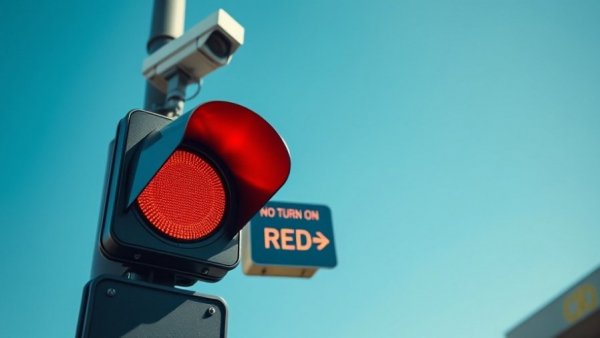 Traffic light showing red with 'No Turn on Red' sign, symbolizing red light laws.