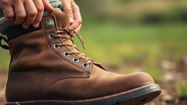 Durable brown leather work boot on wooden surface, Brunt Workwear Black Friday Deals.