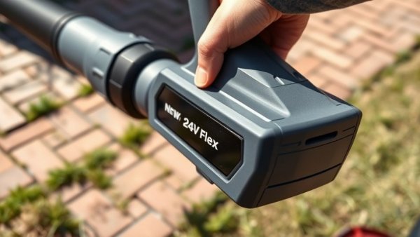 Flex 24V battery-powered blower in action outdoors.