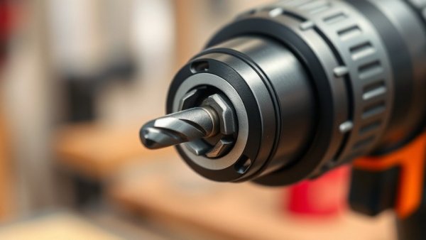 Close-up of a drill using a keyless chuck in a workshop setting.