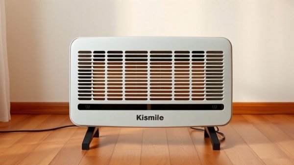 Modern Kismile radiant space heater on wooden floor in a cozy room.