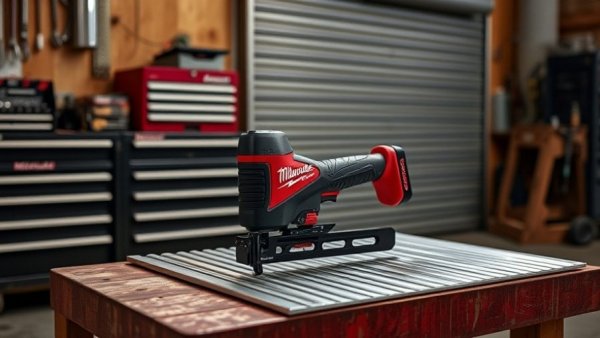 High-quality Milwaukee M18 Fuel 10-Gauge Nibbler on workbench.