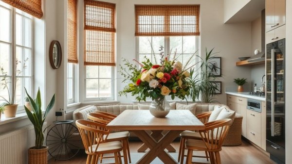Elegant modern kitchen nook reflecting interior design trends 2026 with cozy seating.