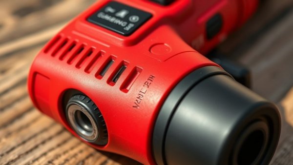 Close-up of a red cordless drill clutch settings.
