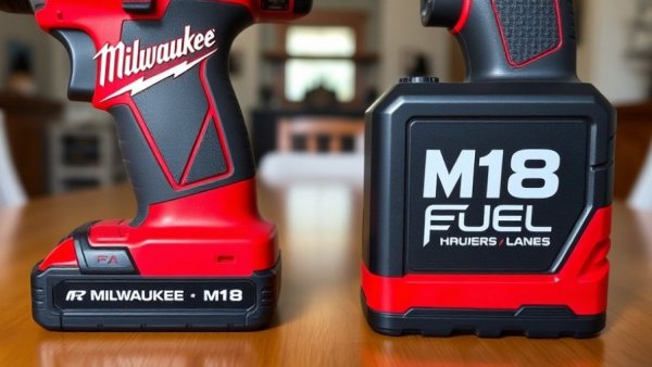 Milwaukee M18 vs M18 Fuel tools detailed comparison on a wooden table.