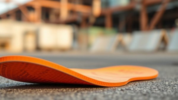 Close-up of vibrant puncture-resistant insoles for work boots in an outdoor setting.