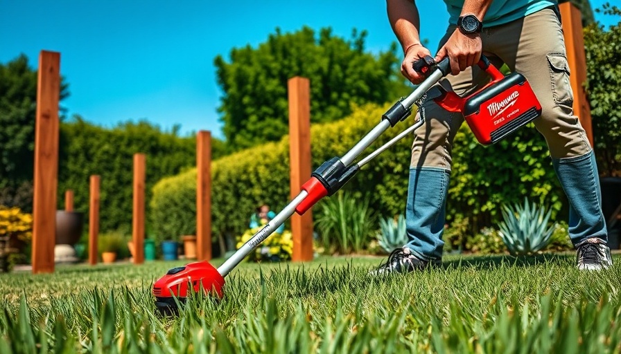 Milwaukee M18 Fuel String Trimmer in use for garden maintenance.