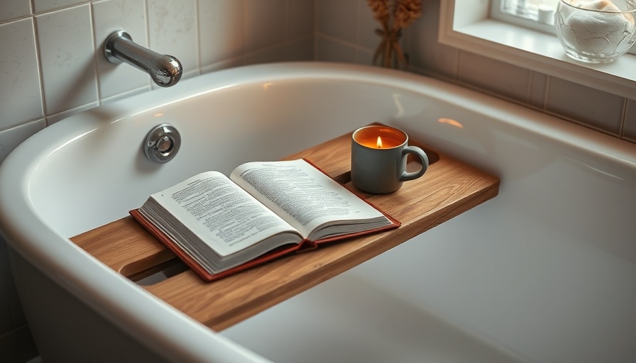 DIY bathtub tray with book and candle in cozy setting