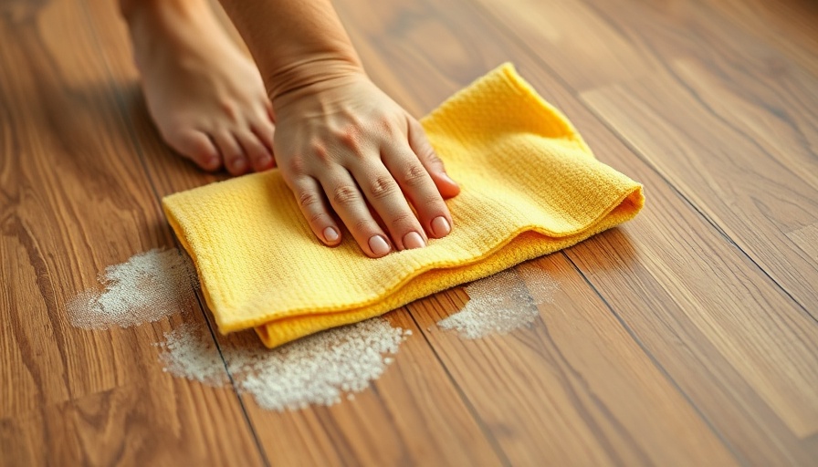 Removing haze from engineered hardwood floor with a yellow cloth.