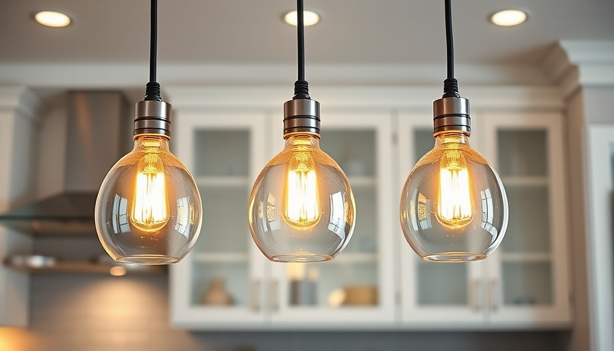 Vintage glass pendant lights in a modern kitchen, energy-saving concept.