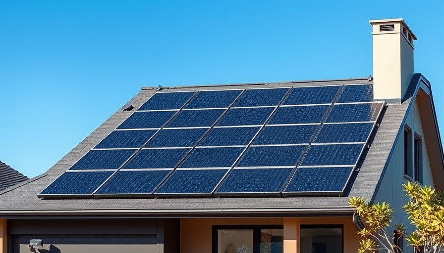 All-electric solar home with rooftop panels in bright sunshine.