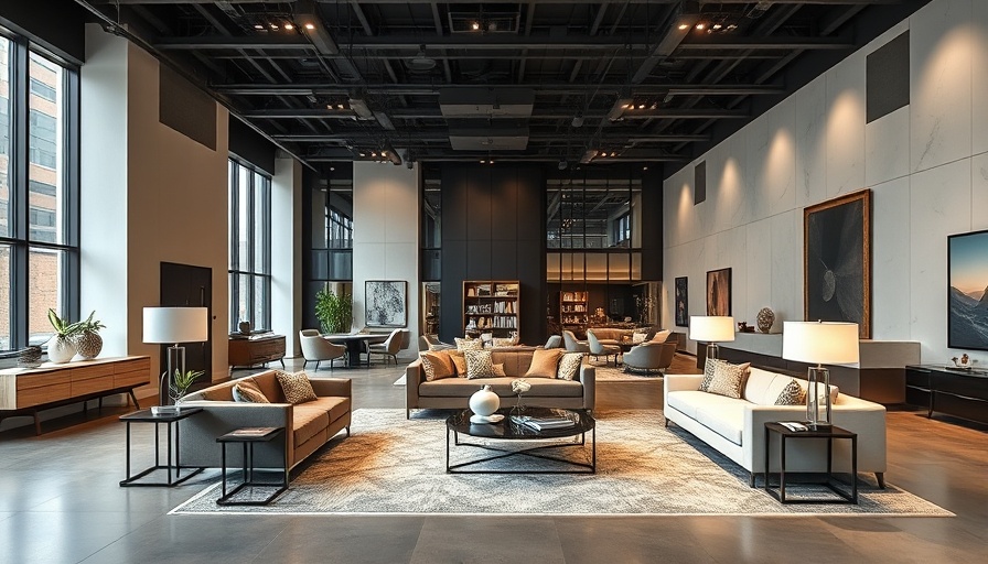 Modern elegant furniture showroom in NYC featuring chic decor.