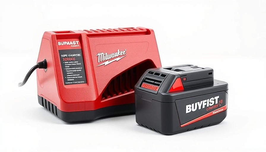 Milwaukee M18 Battery Super Charger Kit with lithium battery on display.