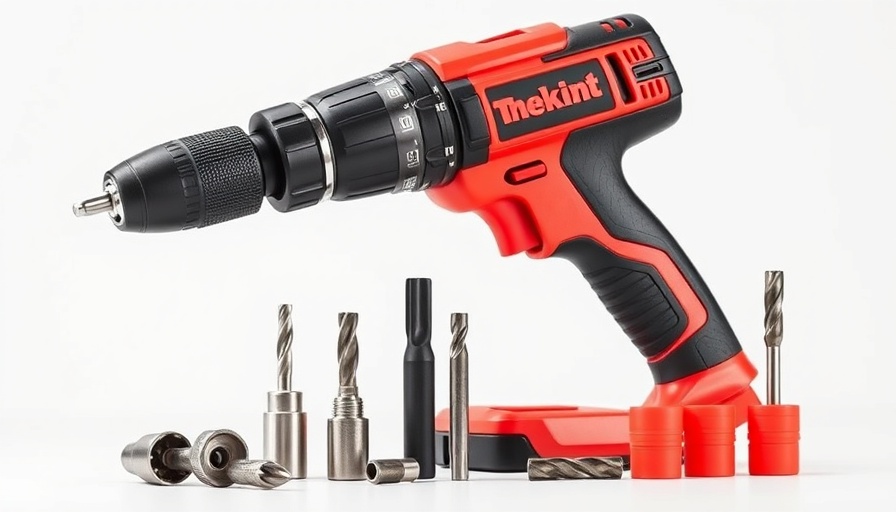 Best affordable power drill with accessories on white background.