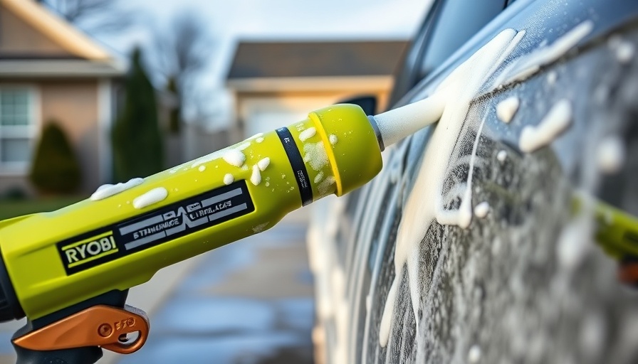 Ryobi soap gun cleaning car on driveway, Best New Ryobi Tools