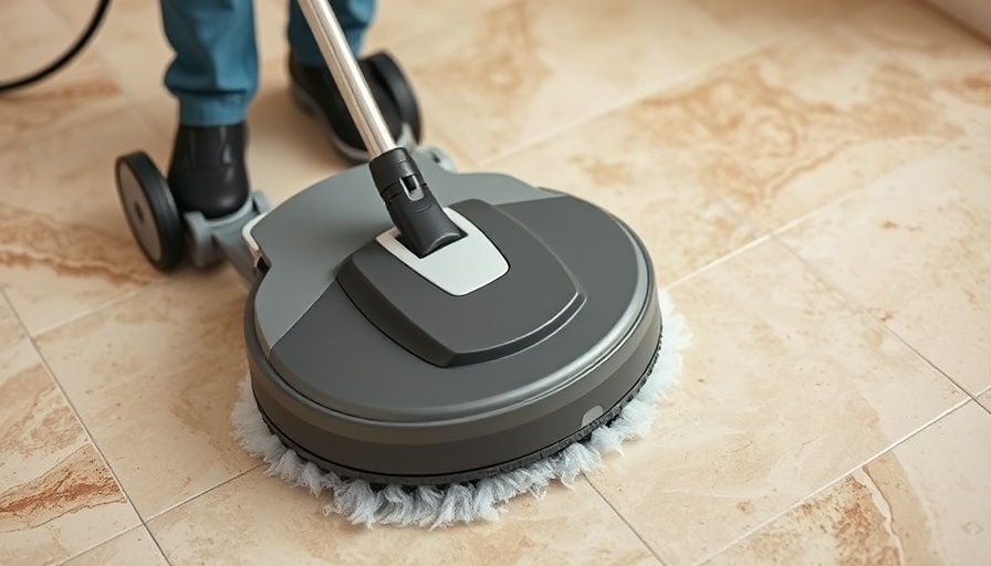 Professional cleaning ceramic tile floors with machine.