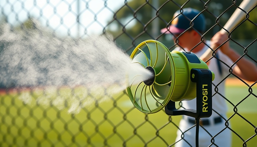 Ryobi USB Lithium Misting Fan mounted on fence misting.