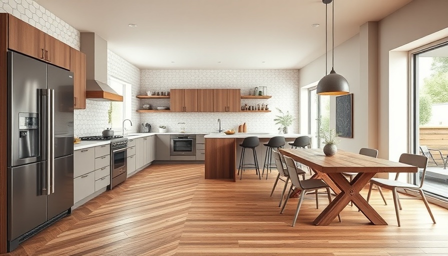 Modern kitchen tile to wood floor transition ideas with hexagonal tiles.