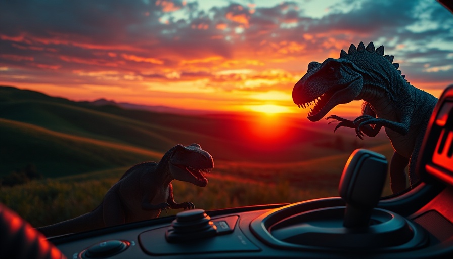 Surreal dinosaur and gear shift illustrating decline of manual transmissions.
