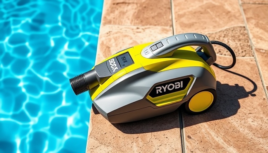 Ryobi 18V Pool Vacuum PCL780B on sandstone near pool.