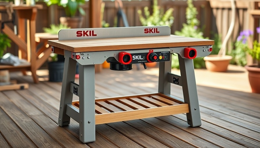Skil Compact Workbench on wooden deck outdoors.
