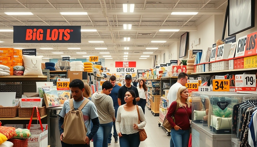 Shoppers exploring bargains at Big Lots, bright store interior.