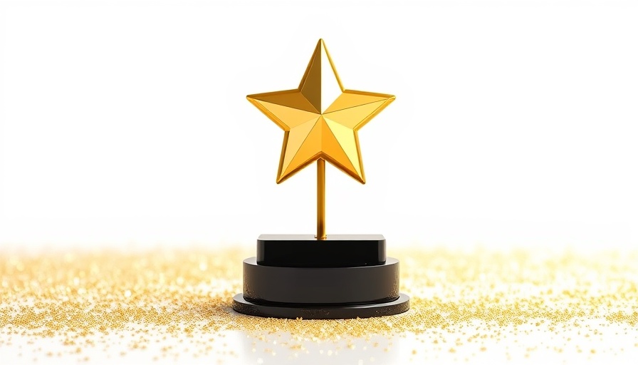 Golden trophy celebrating best home store retailers on a glittering gold surface.