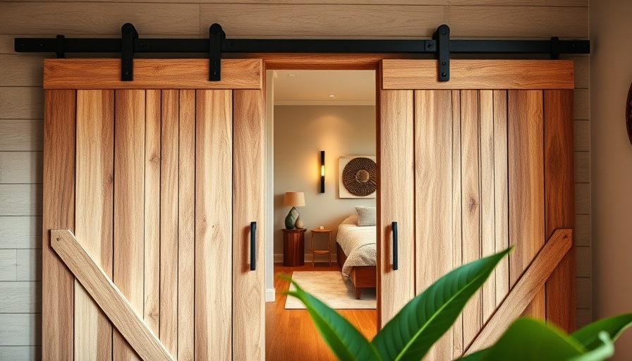 Rustic barn door for bathroom in cozy bedroom with modern decor.