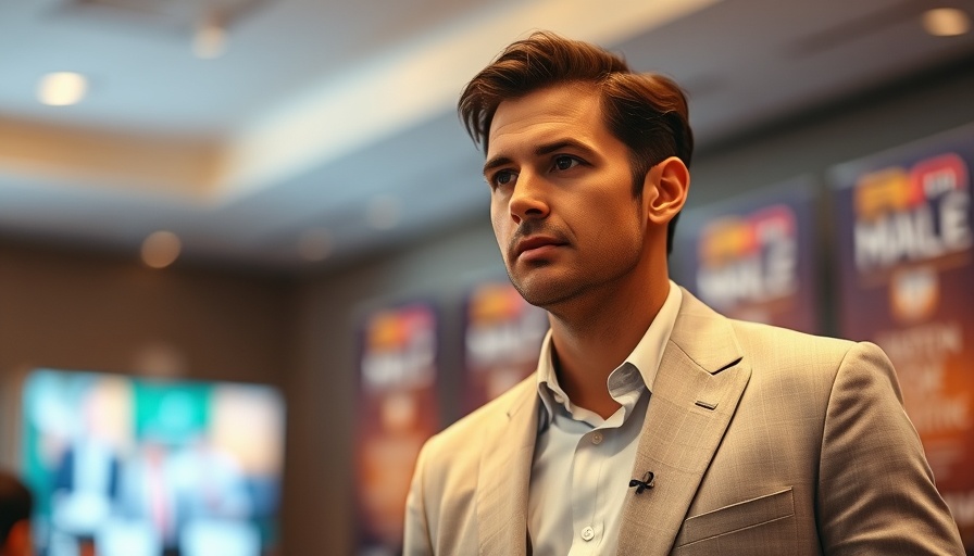Man attends event in light suit at a formal gathering.