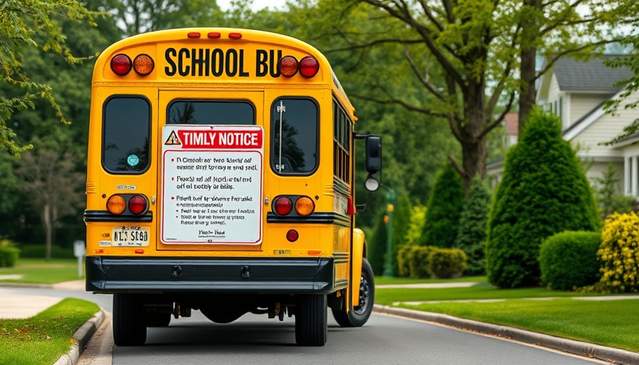 School bus with product recall sign addressing fire risk.