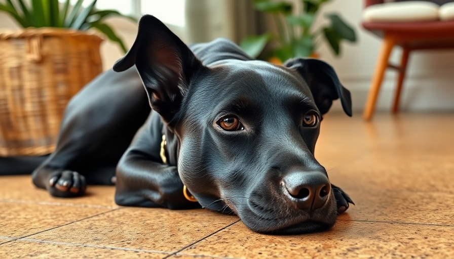 Black dog on cork flooring in modern room, best flooring for dogs.