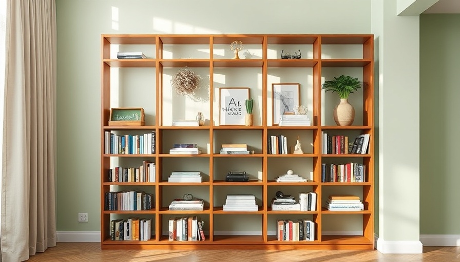 Modern wooden shelving unit in sunlit room with storage solution books.