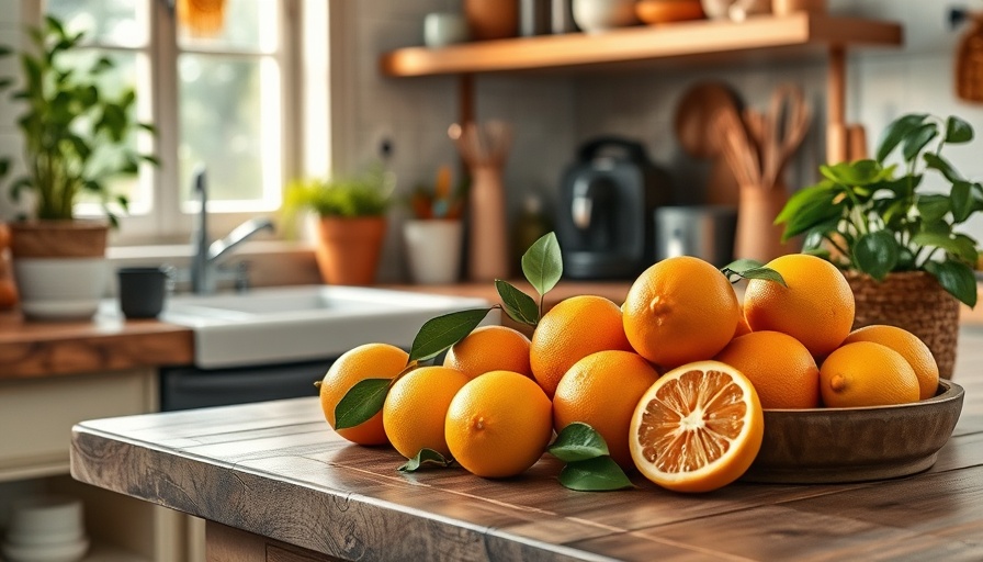 Rustic kitchen with citrus fruits promoting mindfulness in everyday life.