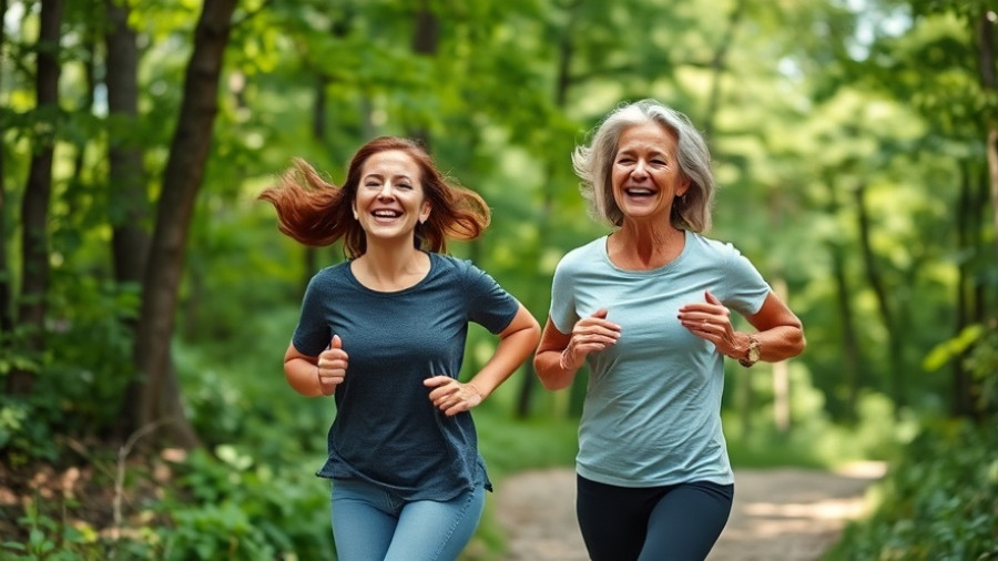 Energetic women running on a trail showcasing exercise during perimenopause.
