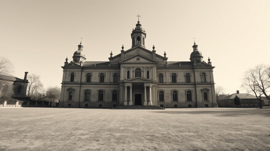 Aerial view of a historic convent for preservation purchase.