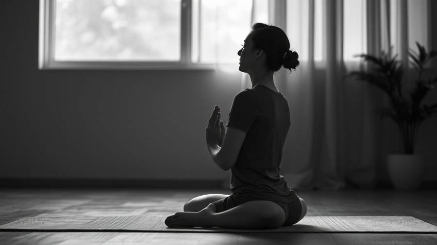 Meditative pose promotes inner peace, emphasizing 'stop proving yourself to others'.