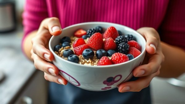 Healthy breakfast with berries and oats for cholesterol management