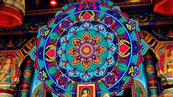 Tibetan mandala and artifacts at Kalachakra Empowerment event.