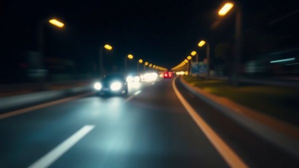 Dimly lit highway at night with headlights passing for Tesla Autopilot saves lives.