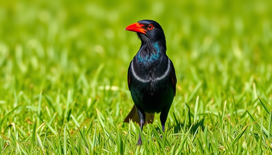 Red-billed chough in grassland during recovery efforts.