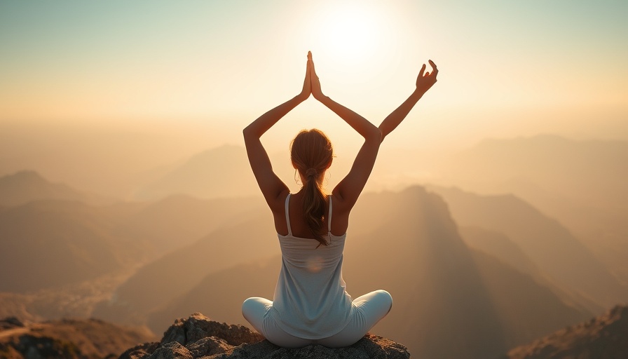 Woman practicing yoga on mountain at sunrise, symbolizing letting go.