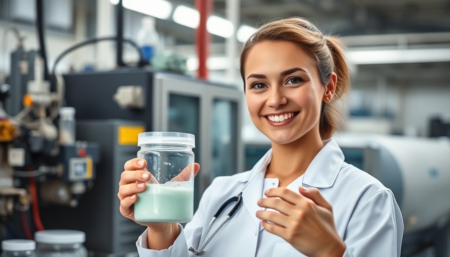 Smiling scientist with substance in lab focusing on battery metals from olivine.