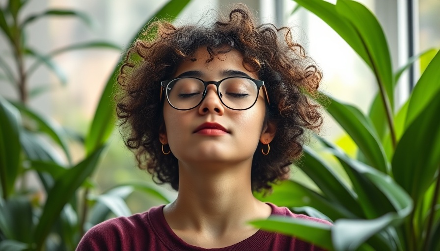 Woman meditating among plants, embodying mind body spirit balance.