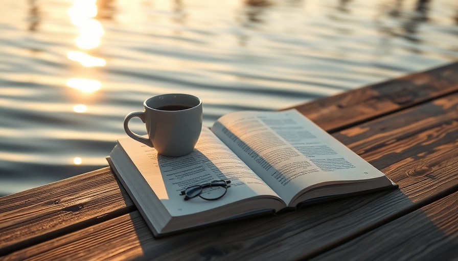 Peaceful daily rituals with book and coffee by the water.