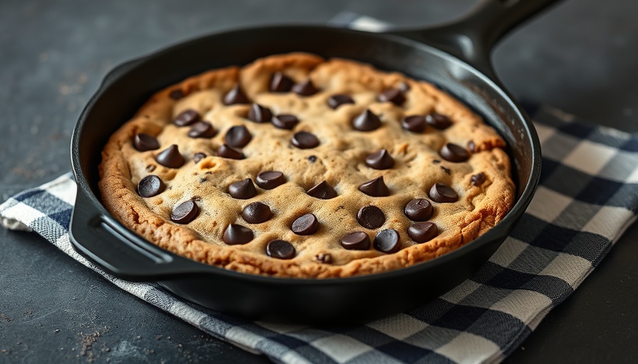 Protein-packed chocolate chip skillet resting on cloth