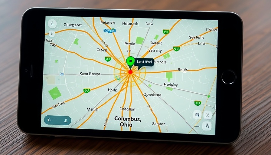 Digital map showing lost iPad location near Columbus.